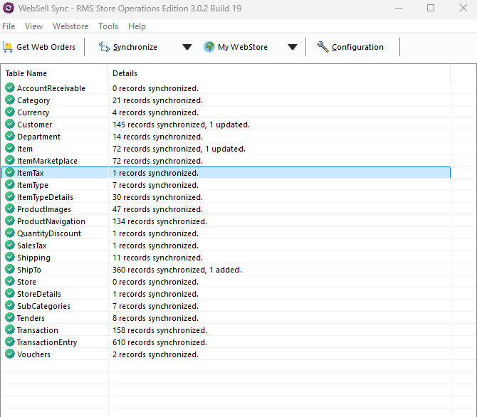 WebSell Sync interface